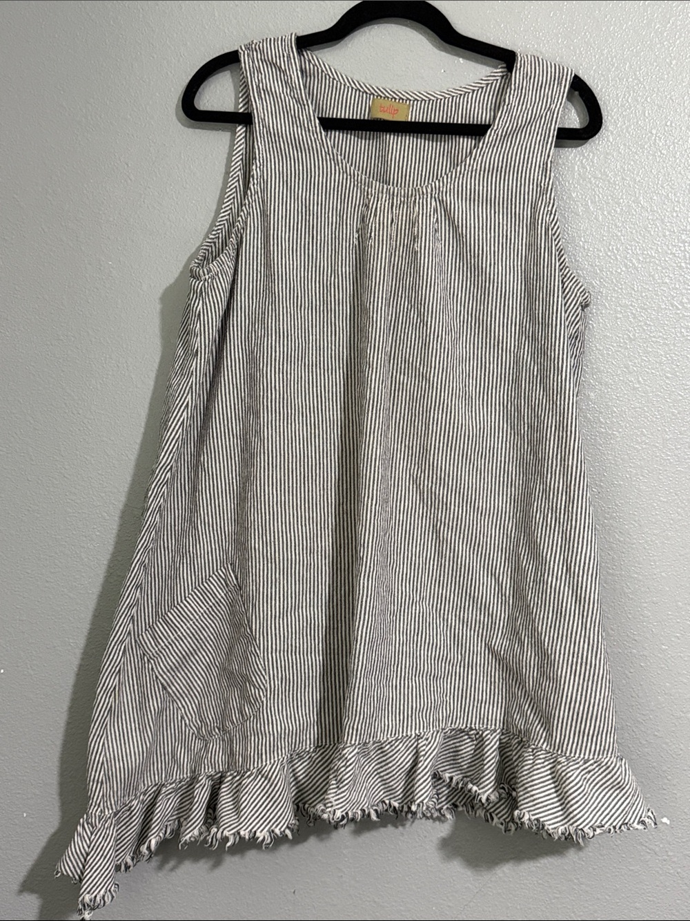 Sleeveless Striped Mini Dress with Ruffle Hem - Black & White